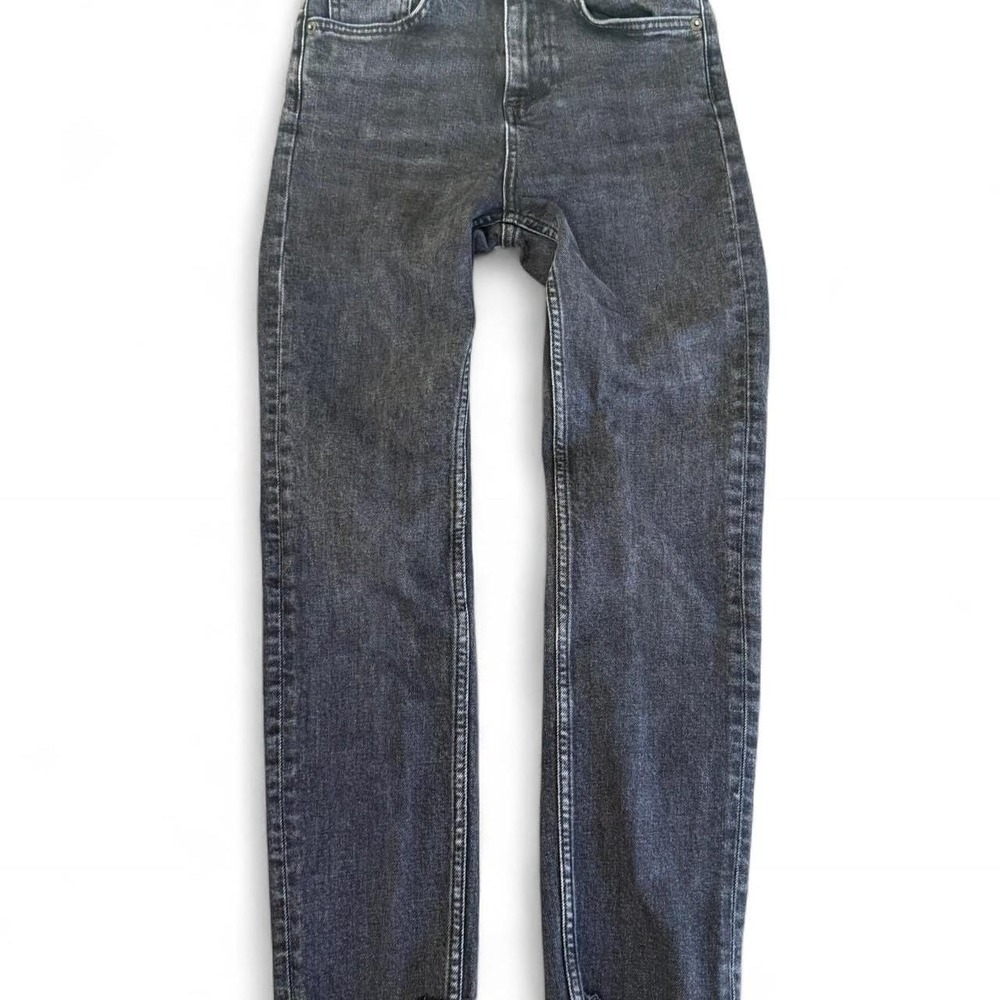 Zara Black Straight Leg Jeans, Frayed Hem, Size‎ 2 - Faded Wash